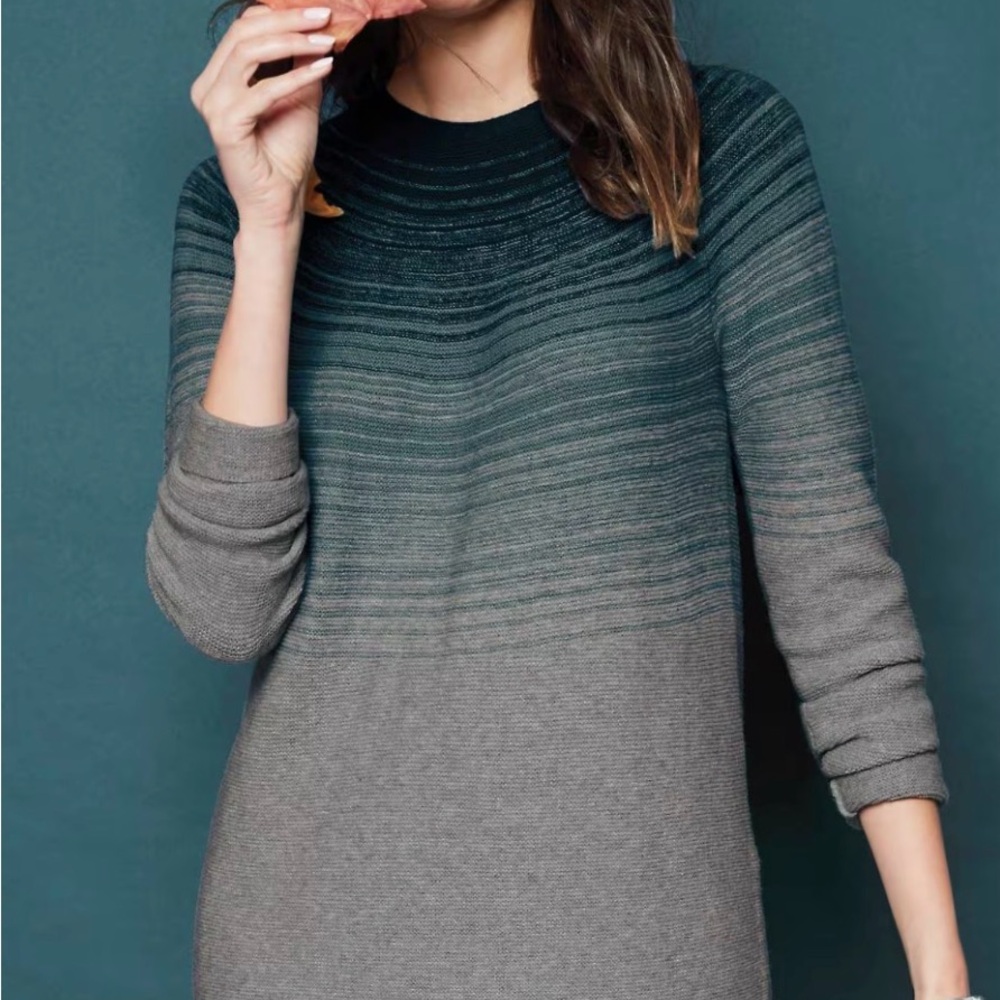 J. Jill Gradient Jade and Gray Ombré Crew Neck Sweater
